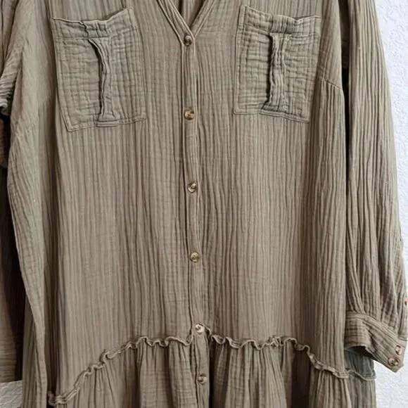 A+ Anthropologie Maeve olive cotton gauze long sleeve tunic mini dress. Sz. 20W - Picture 2 of 10